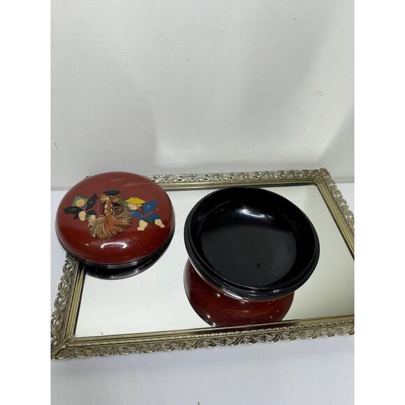 Vintage NYK Shipping Line Japanese Lacquer Powder Bowl, Trinket Box - Picture 5 of 8